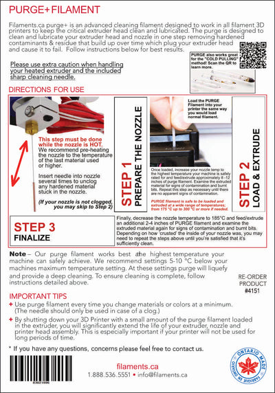 Purge cleaning filament for 3D printers Canada